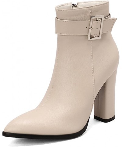 Women's Dress Block Heel Ankle Boots Ankle High Chunky High Heels Zipper Booties Pointed Toe Heeled Short Boots 38 Beige $19....