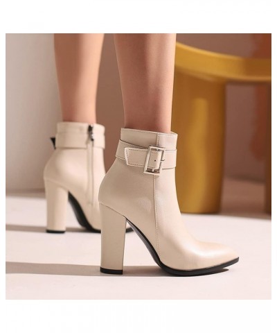 Women's Dress Block Heel Ankle Boots Ankle High Chunky High Heels Zipper Booties Pointed Toe Heeled Short Boots 38 Beige $19....