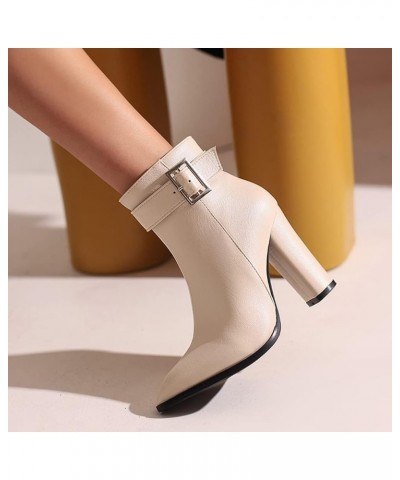 Women's Dress Block Heel Ankle Boots Ankle High Chunky High Heels Zipper Booties Pointed Toe Heeled Short Boots 38 Beige $19....