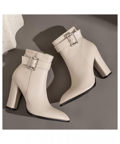 Women's Dress Block Heel Ankle Boots Ankle High Chunky High Heels Zipper Booties Pointed Toe Heeled Short Boots 38 Beige $19....