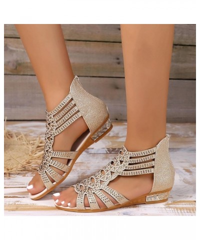 Womens Wedge Sandals Flower Low Heel Platform Elastic Ankle Strap Rhinestone Sandals Summer Comfortable Shoes Shoes Cushion B...