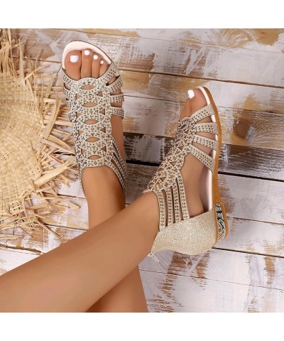 Womens Wedge Sandals Flower Low Heel Platform Elastic Ankle Strap Rhinestone Sandals Summer Comfortable Shoes Shoes Cushion B...