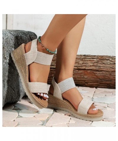 Wedge Sandals for Women casual summer Womens Sandals Buckle Sandals Platform Wedge Sandals Peep Toe Sandals Z 02-beige $13.64...