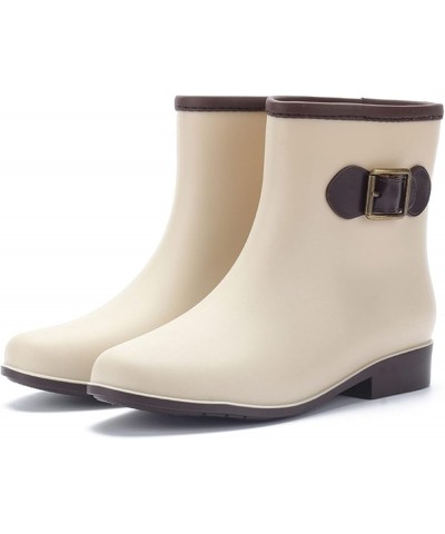 Women Low-Heeled Middle Rain Toe Buckle Round Boots Shoe Waterproof Women's Rain shoes Gardening Shoes for Women Beige $24.27...