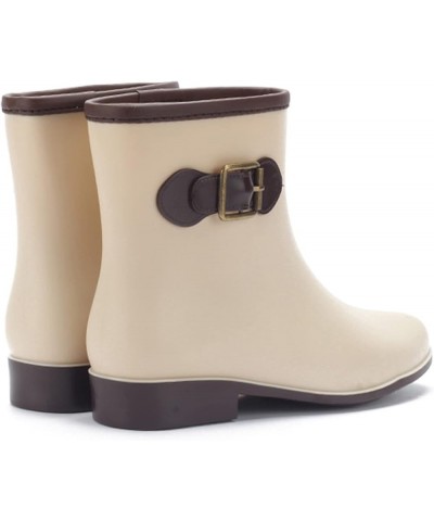 Women Low-Heeled Middle Rain Toe Buckle Round Boots Shoe Waterproof Women's Rain shoes Gardening Shoes for Women Beige $24.27...