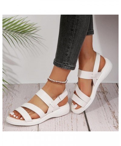 Women's Casual Side Hollow Belt Buckle Slope Bottom Roman Shoes Summer Fashion Ladies Sandals Womens Sandals for Wedding Whit...