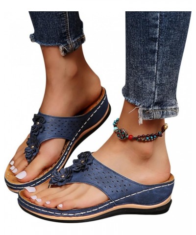 Orthotic Sandals Women Plantar Fasciitis Shoes Slip on Flat Sandals Ladies Soft Cushion Fashion Blue $14.58 Sandals