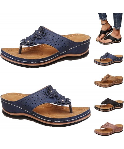 Orthotic Sandals Women Plantar Fasciitis Shoes Slip on Flat Sandals Ladies Soft Cushion Fashion Blue $14.58 Sandals