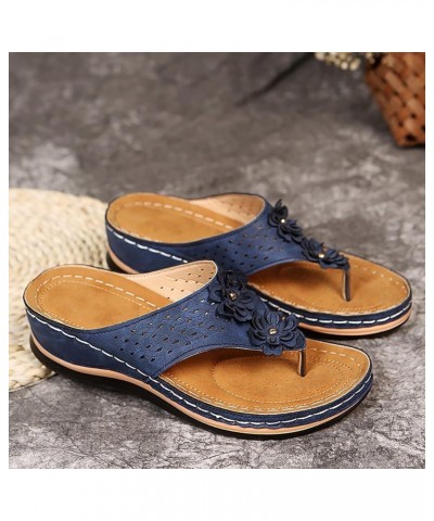 Orthotic Sandals Women Plantar Fasciitis Shoes Slip on Flat Sandals Ladies Soft Cushion Fashion Blue $14.58 Sandals