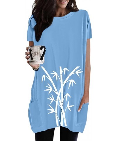 Women Casual Round Neck Solid Color Pocket Print Long TShirt Top Women Tees and Tops Blue $13.20 Athletic Shoes