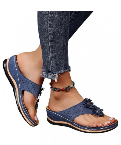 Orthotic Sandals Women Plantar Fasciitis Shoes Slip on Flat Sandals Ladies Soft Cushion Fashion Blue $14.58 Sandals