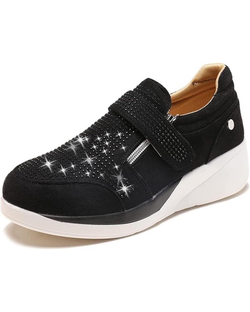 Women's Rhinestone Sneakers Arch Support Walking Fashion Casual Glitter Bling Shoes Wide Width Walking Shoes Black $18.77 Fas...