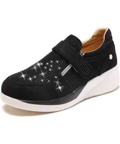 Women's Rhinestone Sneakers Arch Support Walking Fashion Casual Glitter Bling Shoes Wide Width Walking Shoes Black $18.77 Fas...