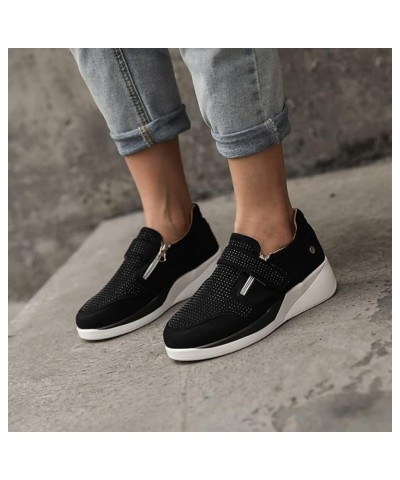 Women's Rhinestone Sneakers Arch Support Walking Fashion Casual Glitter Bling Shoes Wide Width Walking Shoes Black $18.77 Fas...