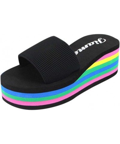 Slide Slippers for Women Indoor Women's Platform Beach Heel Wedge Bath Shoes Rubber Soled Slippers for Women Black $11.33 Sli...