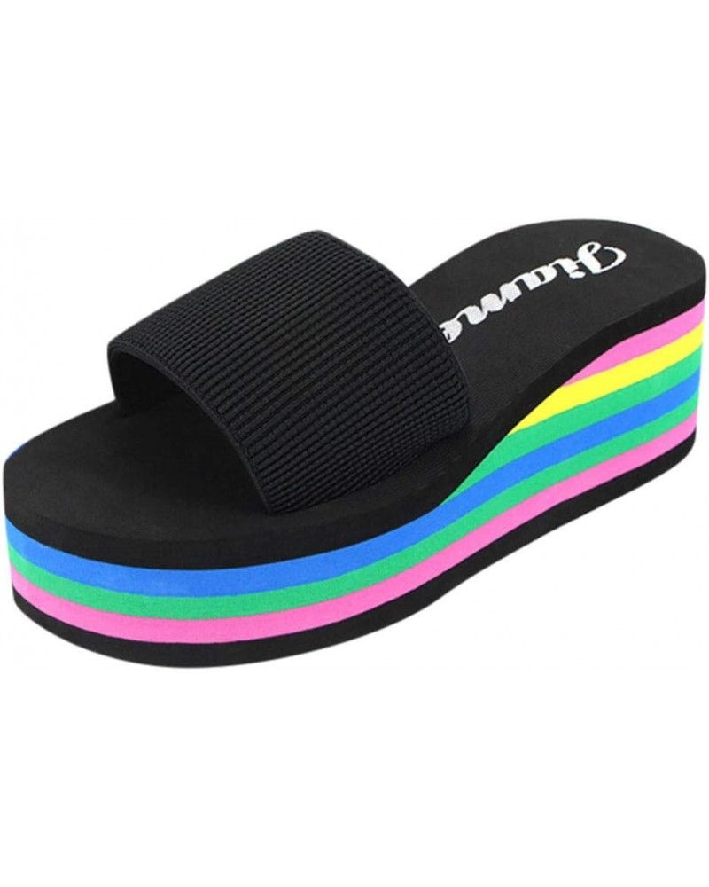 Slide Slippers for Women Indoor Women's Platform Beach Heel Wedge Bath Shoes Rubber Soled Slippers for Women Black $11.33 Sli...