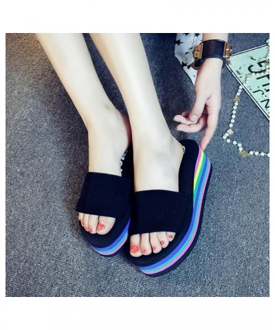 Slide Slippers for Women Indoor Women's Platform Beach Heel Wedge Bath Shoes Rubber Soled Slippers for Women Black $11.33 Sli...