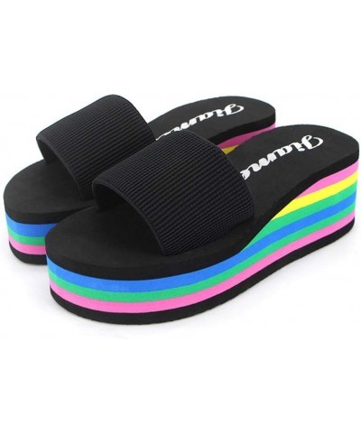 Slide Slippers for Women Indoor Women's Platform Beach Heel Wedge Bath Shoes Rubber Soled Slippers for Women Black $11.33 Sli...