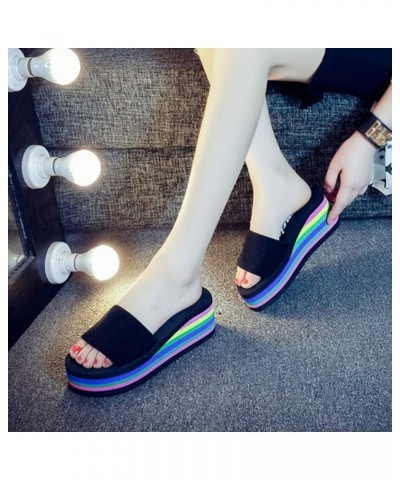 Slide Slippers for Women Indoor Women's Platform Beach Heel Wedge Bath Shoes Rubber Soled Slippers for Women Black $11.33 Sli...