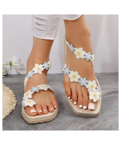 Women's Pool Sandals Women Slippers Summer New Pattern Fashion Flower Decoration Set Toe Thick Bottom Flat Bottom (Blue, 7.5)...