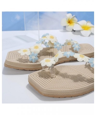 Women's Pool Sandals Women Slippers Summer New Pattern Fashion Flower Decoration Set Toe Thick Bottom Flat Bottom (Blue, 7.5)...