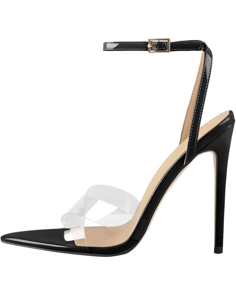 Women Clear Peep Toe Cross PVC Band Stiletto High Heel Ankle Strap Slingback Party Dress Sandal Shoes Size 4-15 US Black $43....