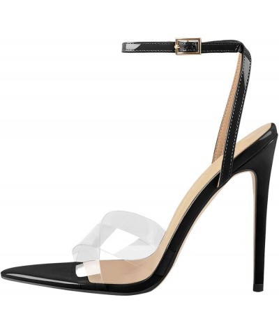 Women Clear Peep Toe Cross PVC Band Stiletto High Heel Ankle Strap Slingback Party Dress Sandal Shoes Size 4-15 US Black $43....