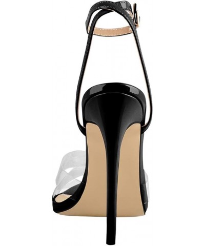 Women Clear Peep Toe Cross PVC Band Stiletto High Heel Ankle Strap Slingback Party Dress Sandal Shoes Size 4-15 US Black $43....