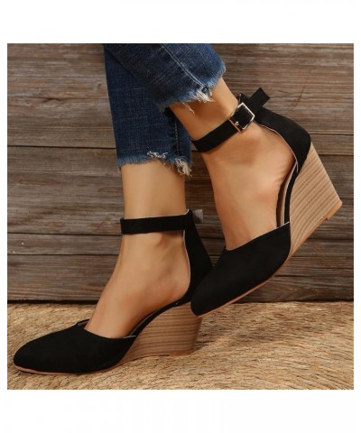 Womens Espadrilles Wedge Sandals Platform Heels Ankle Strap Open Toe Buckle Sandals High Heel Dressy Summer Sandals Black $13...