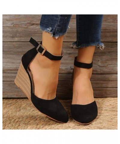 Womens Espadrilles Wedge Sandals Platform Heels Ankle Strap Open Toe Buckle Sandals High Heel Dressy Summer Sandals Black $13...