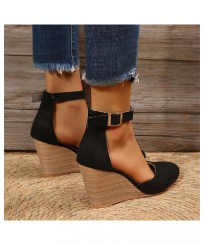 Womens Espadrilles Wedge Sandals Platform Heels Ankle Strap Open Toe Buckle Sandals High Heel Dressy Summer Sandals Black $13...