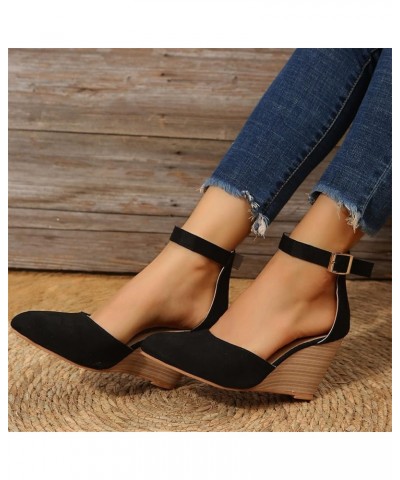 Womens Espadrilles Wedge Sandals Platform Heels Ankle Strap Open Toe Buckle Sandals High Heel Dressy Summer Sandals Black $13...