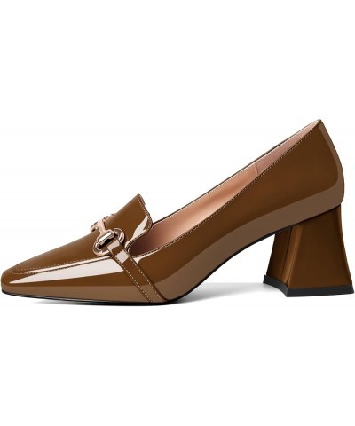 Low Heels for Women Block Chunky Heels Slip On Toe Pumps Loafers 2.5" Closed Toe Slanted Heels Shoes Patent Brown $31.34 Pumps