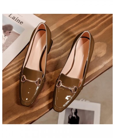 Low Heels for Women Block Chunky Heels Slip On Toe Pumps Loafers 2.5" Closed Toe Slanted Heels Shoes Patent Brown $31.34 Pumps