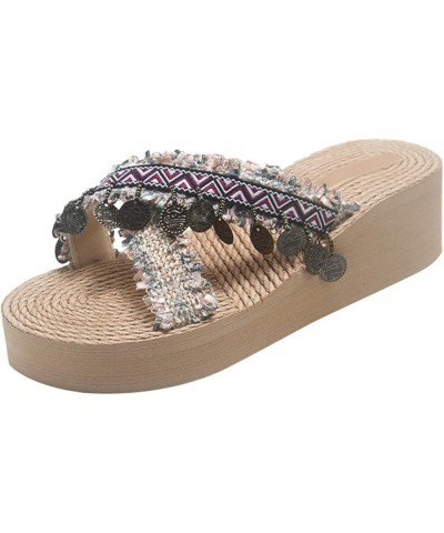 Sequins Wear Slippers Thick Soled Heel Beach Women's Shoes Fashion Shoes Outer Slope Women's Washable Slippers for Women (Bla...