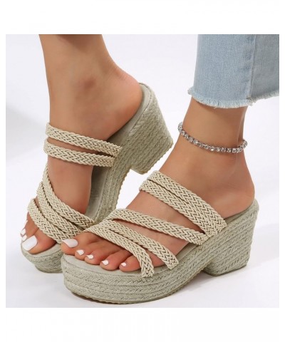 Chicken Slippers for Women Ladies Shoes Platform Block Heel Sandals Comfort Fashion Linen Platform Fashion Sandals (Khaki, 7....