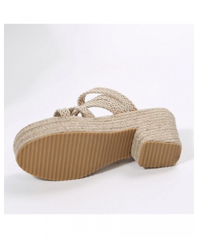 Chicken Slippers for Women Ladies Shoes Platform Block Heel Sandals Comfort Fashion Linen Platform Fashion Sandals (Khaki, 7....