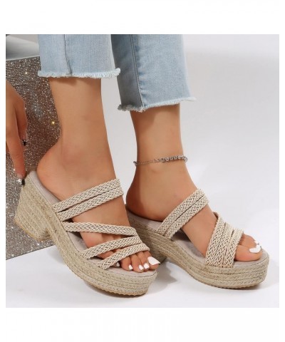 Chicken Slippers for Women Ladies Shoes Platform Block Heel Sandals Comfort Fashion Linen Platform Fashion Sandals (Khaki, 7....