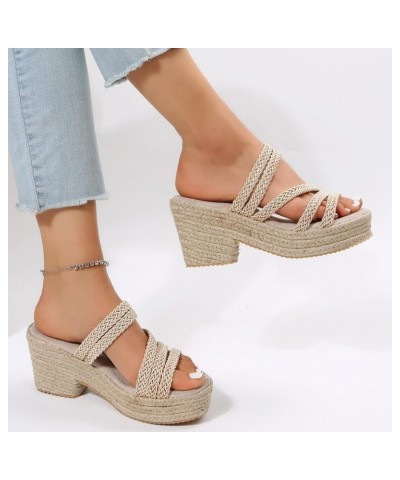 Chicken Slippers for Women Ladies Shoes Platform Block Heel Sandals Comfort Fashion Linen Platform Fashion Sandals (Khaki, 7....