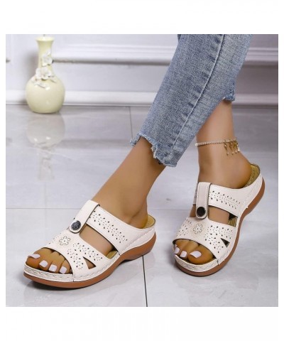 Casual Wedge Sandals for Women Loophole Pattern Pattern Comfortable Flower Open Toe Outdoor Summer Bohemia Platform Dress Sho...