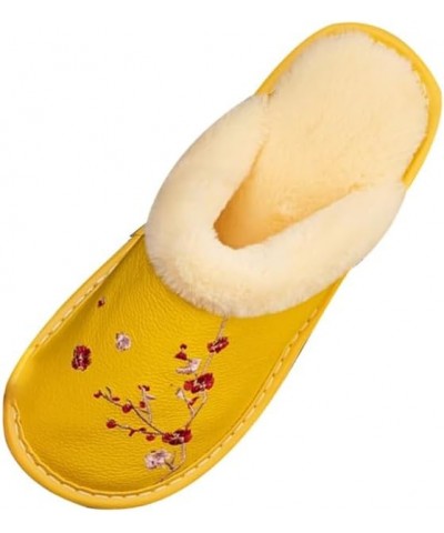 PU Embroidered Warm Slippers, Winter Home Indoor Cotton Slippers, Easy To Clean Yellow $25.97 Slippers