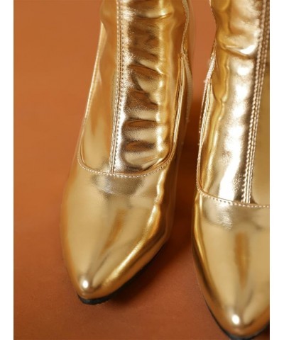 Women Super High Chunky Heel Side Zipper Shiny Sexy Long Boots Gold $28.75 Boots