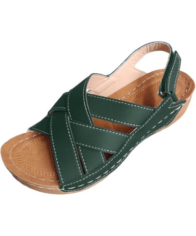 Summer Sandals for Women 2024, Sandals Women Dressy Retro Breathable Open Toe Sandals Shoes with Buckle Strap Green $14.83 Ou...