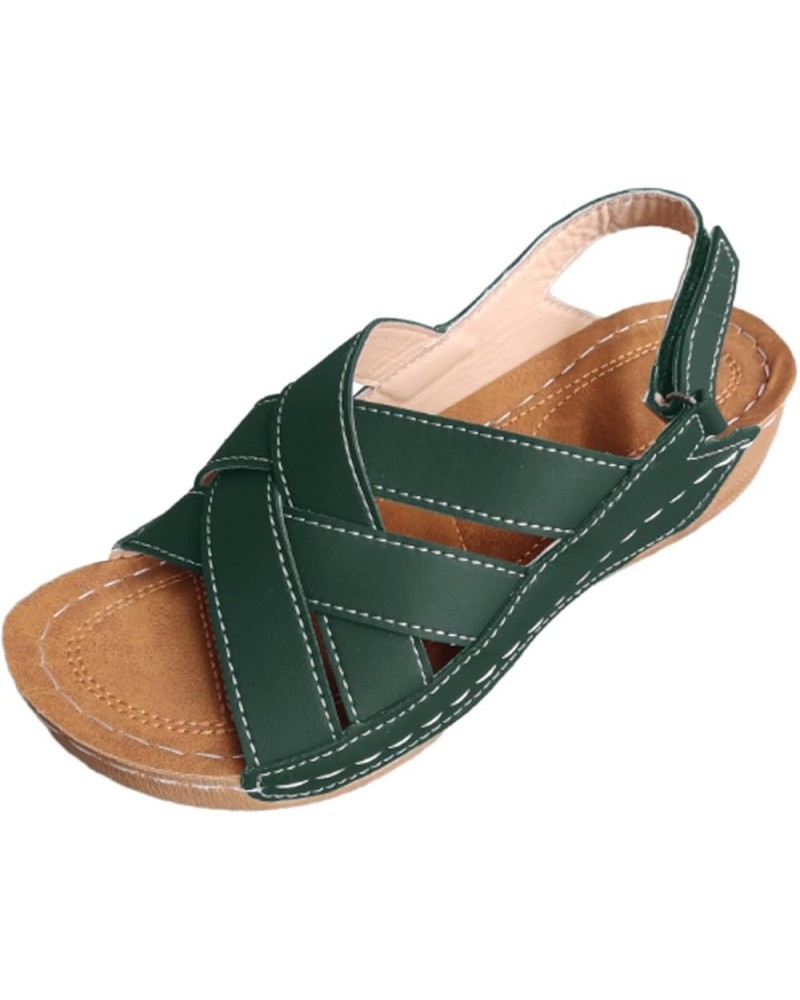 Summer Sandals for Women 2024, Sandals Women Dressy Retro Breathable Open Toe Sandals Shoes with Buckle Strap Green $14.83 Ou...