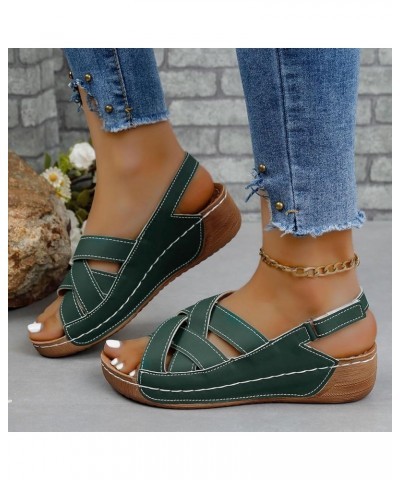 Summer Sandals for Women 2024, Sandals Women Dressy Retro Breathable Open Toe Sandals Shoes with Buckle Strap Green $14.83 Ou...