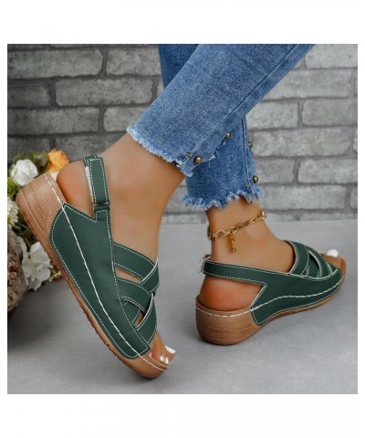 Summer Sandals for Women 2024, Sandals Women Dressy Retro Breathable Open Toe Sandals Shoes with Buckle Strap Green $14.83 Ou...