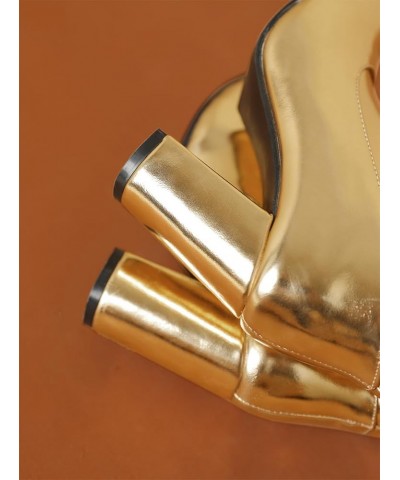 Women Super High Chunky Heel Side Zipper Shiny Sexy Long Boots Gold $28.75 Boots