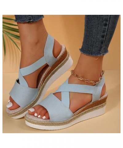 Summer Sandals for Women 2024,Bohemian Sandals for Women Summer Espadrille Platform Wedge Sandals with Buckle Z01-blue $12.59...