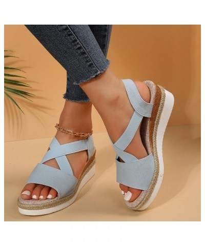 Summer Sandals for Women 2024,Bohemian Sandals for Women Summer Espadrille Platform Wedge Sandals with Buckle Z01-blue $12.59...