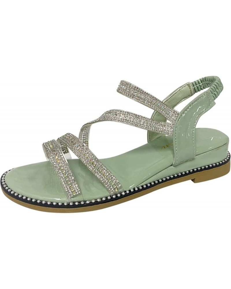 Sandals for Women Dressy Summer Ladies Fashion Summer Thin Strap Rhinestone Elastic Fish Mouth Flat Sandals 7.5 Green $13.40 ...